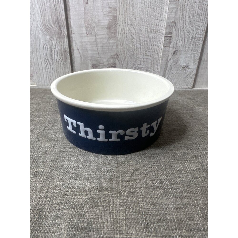 Top Paw Thirsty Ceramic Pet Bowl 7 Inch Navy & White Microwave Safe Dog Cat